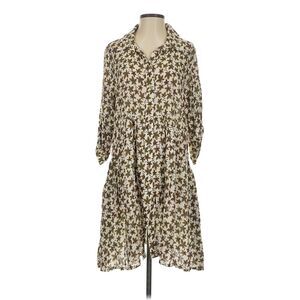 Paprika Ivory Leaf Print Tiered Shirt Dress Womens M T2 Button Front Pockets